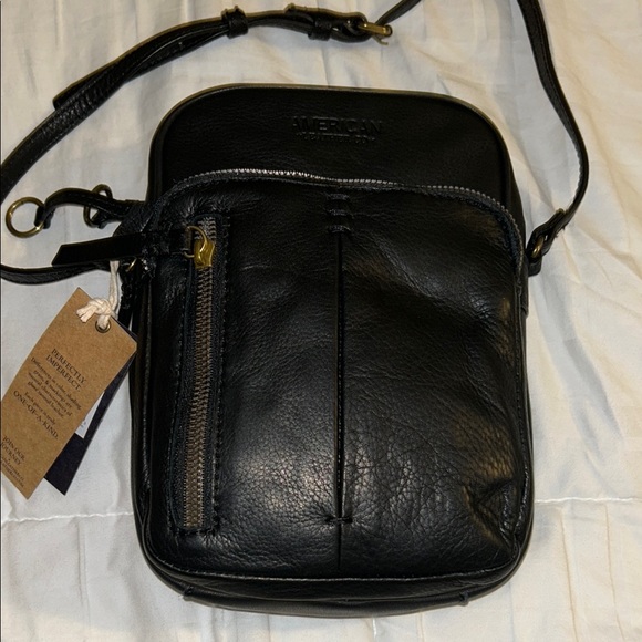 NWT! American Leather Co. black leather crossbody bag. - Picture 2 of 8